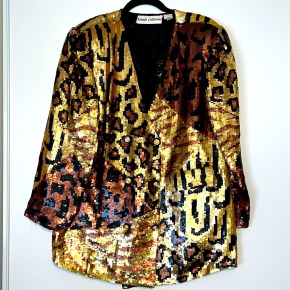 French Collizioni Jackets & Blazers - Vintage 1980’s Sequined Leopard Blazer French Collizioni Size L